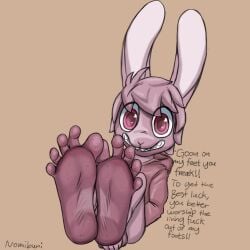 absurd_res anthro bodily_fluids demanding feet foot_fetish goon happy hi_res invalid_tag lagomorph leporid male mammal nomibun_(nomibuni) nomibuni rabbit sex silly smelly smelly_feet solo sweat sweaty_feet toes