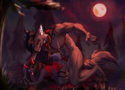 abdominal_bulge all_fours animal_genitalia animal_penis anthro black_body black_hair blue_eyes canid canid_demon canine canine_genitalia canine_penis chain claws clothing collar costume crysaliser demon doggy131 duo femboy floppy_ears forest forest_background from_behind_position genitals grass hair halloween hand_holding hellhound hi_res holidays knot lagomorph leporid long_ears long_hair long_tail looking_at_another looking_at_partner looking_pleasured male male/male mammal moon muscular mythological_canine mythological_creature mythology pawpads penis perditio plant purple_eyes rabbit red_costume red_moon red_pawpads sex snarling succubus succubus_costume tail tail_tuft thigh_belt tongue tongue_out torn_clothing torn_costume tree tuft