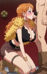 1boy 1girls ai_generated animated arm_tattoo big_breasts blowjob blue_tattoo female male nami_(one_piece) one_piece oral orange-haired_female orange_hair tagme tattoo video