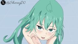 1boy 1girl 1girl1boy date_a_live eyes female female_focus gif girl green_eyes green_hair kyouno_natsumi long_hair natsumi natsumi_(date_a_live) nsfw sheong_wong smile