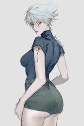 1girls arm_tattoo ass ass_focus bare_thighs beauty_mark black_eyes booty_shorts boruto:_naruto_next_generations butt clothed clothing eluspac_maru eyelashes eyeliner female female_focus female_only fully_clothed gender_transformation genderswap genderswap_(mtf) hatake_kakashi hi_res high_resolution highres kakashi_hatake light-skinned_female light_skin looking_at_viewer looking_back makeup mascara mascara_tears minishorts narrowed_eyes naruto naruto:_the_last naruto_(classic) naruto_(series) naruto_shippuden pale-skinned_female pale_skin parted_lips perky_breasts petite petite_body petite_breasts petite_female pinup presenting_ass red_eyes rule_63 scar scar_across_eye scar_on_face sharingan shonen_jump short_shorts shorts shounen_jump shueisha silver_hair small_breasts solo solo_female solo_focus spiky_hair standing t-shirt tattoo tomboy very_high_resolution weekly_shonen_jump weekly_shounen_jump
