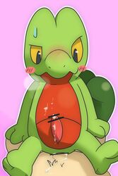 blush censored cum cum_on_chest cum_on_penis cyndaquil furry furry_only male nintendo penis pokemon saliva sweat treecko video_games yaoi yellow_eyes