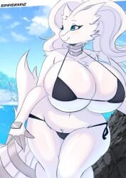 anthro anthrofied big_breasts breasts cleavage clothing dragon female female_dragon female_pokemon fur furry furry_only hi_res huge_breasts large_breasts looking_away nintendo pokémon_(species) pokemon reshiram saasmimz slightly_chubby solo tagme tail thick_thighs