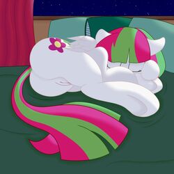 1girls 2015 bed blossomforth_(mlp) equine female female_only flexible friendship_is_magic furry furry_only horse inside joeyh3 lying mammal my_little_pony on_bed pegasus pepperoach pillow pony pussy sleeping solo wings