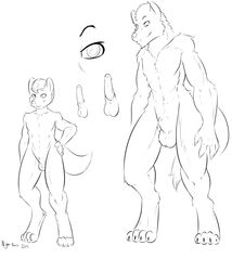 1boy 2012 anthro balls canine claws english_text erection fur furry furry_only hair hand_on_hip male male_only mammal model_sheet muscular nightfaux nude penis sheath simon size_difference solo text toe_claws were werewolf