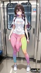 1futa ai_generated arms_to_side athletic athletic_futa big_balls big_penis brunette bulge bulge_through_clothing bulge_under_clothes expressionless flaccid flaccid_penis front_view futa futa_focus futa_only futanari hips hips_wider_than_shoulders hyper_penis large_penis leggings looking_at_viewer lycra nylon_clothing nylons precum precum_drip precum_string precum_through_clothing public purple_eyes purple_hair running_shoes saggy_balls shiny_bottomwear shirt skin_tight skinny sneakers standing subway subway_train t_shirt tight_clothing tight_pants tights two-tone_hair visible white_shirt white_shoes white_sneakers yoga_pants yoga_pants_bulge