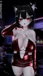 1girls bodycon bodycon_dress breasts dress female fingerless_gloves gloves inner_sideboob large_breasts latex_clothing latex_dress latex_gloves looking_at_viewer night_dress nightclub open_clothes open_mouth sexy_dress silentium1620 silya sleeves tagme vrchat vrchat_avatar