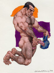 1998 dated 1boy solo balls penis erection black_hair light_skin michael_kirwan original gay yaoi tagme traditional_art male male_only