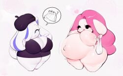2025 2anthro 2d 2d_(artwork) 2female 2girls absurd_res absurdres anthro anthro_female anthro_only areolae belly big_belly big_breasts black_eyes breasts bunny cat chubby chubby_female clothed clothed_female clothed_female_nude_female cute deviantart_link digital_media digital_media_(artwork) duo duo_female eyelashes felid feline felis female female_only fur furry furry_female furry_only hi_res highres hips lactating lactation lagomorph layla_(mu111777) leporid long_hair long_pink_hair mammal mu111777 multicolored_hair naked naked_female navel nipples nude nude_female oc ocs original original_character original_characters pink_body pink_fur pink_hair png pregnancy pregnant pregnant_belly pregnant_female question_mark rabbit shortstack speech_bubble spoken_object thicc thick thick_thighs thighs white_eyes white_fur wide_hips