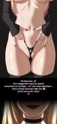 1girls ai_generated big_breasts black_lipstick blonde_hair breasts cheating cheating_girlfriend choker cuckold elbow_sleeves emoji engagement_ring evil evil_grin female goth heart heart_symbol highleg_panties human japanese_female kitagawa_marin light-skinned_female light_skin lipstick makeup message micro_bikini micro_thong multicolored_hair nail_polish netorare ntr perfect_body piercing queen_of_spades selfie selfie_pose sleeves smile solo solo_focus sono_bisque_doll_wa_koi_wo_suru stable_diffusion standing sweat sweatdrop sweating text thigh_gap thigh_highs thighhighs thighs thong thong_pull underboob vooluxx wedgie