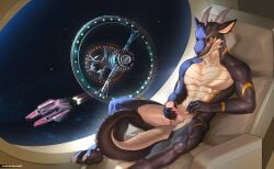2026 abs animal_genitalia anthro artist_name black_body chair cheek_spikes countershading digital_media_(artwork) dildo dildo_in_slit dildo_insertion dragon ear_piercing ear_ring facial_spikes furniture genital_slit genitals head_horn head_spikes hi_res holding_dildo holding_object holding_sex_toy horn huskeeburn21 male markings masturbation muscular muscular_arms muscular_thighs mythological_creature mythological_scalie mythology nude on_chair pecs penetration piercing pronounced_browridge pupils revet ring_piercing round_window scales scalie sex_toy sex_toy_in_slit sex_toy_insertion sitting sitting_on_chair slit_penetration slit_play slit_pupils solo space spacecraft spiked_tail spikes spikes_(anatomy) tail tail_between_legs text vehicle ventral_scales window wingless_dragon yellow_eyes yellow_markings