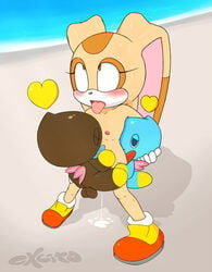 2015 anal anal_sex anthro blush chao_(sonic) cheese_the_chao chocola_the_chao cream_the_rabbit cub cum cum_drip cum_in_ass cum_inside double_penetration dripping excito female flat_chested from_behind furry furry_only gangbang group group_sex hug implied lagomorph male mammal penetration public rabbit sex sonic_(series) stomach_bulge sweat young