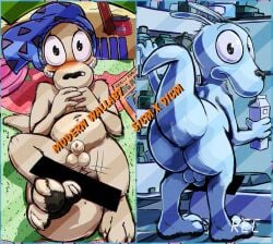 animal_genitalia appliance backsack balls beach beverage_can blush butt censor_bar clothing comic_book container dakimakura dakimakura_design fridge frist44 genitals inconvenient_censorship kitchen_appliance looking_back macropod mammal marsupial milk_carton milk_container nervous nickelodeon rocko's_modern_life rocko_rama sheath swimming_trunks swimwear towel umbrella wallaby
