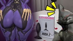 1boy 1girls 3d 3d_(artwork) artist_request ass buttplug excalibur_(warframe) hips lovense meme presenting sex_toy thick_thighs thighs warframe wide_hips wisp_(warframe) youtube_thumbnail