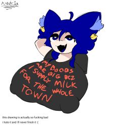 brick_(aaanarkia) aaanarkia breasts big_breasts huge_breasts hyper hyper_breasts cat_ears catgirl cat_girl t-shirt text text_on_clothing bad_art