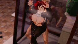 3d against_glass animated arm_grab atlus big_ass breast_press breasts_out cum cumshot glass harada_(harada4780) kasumi_yoshizawa koikatsu persona_5 persona_5_royal ponytail red_eyes red_hair sumire_yoshizawa tagme thick_thighs video