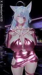 1girls bodycon bodycon_dress breasts dress female fingerless_gloves gloves inner_sideboob large_breasts latex_clothing latex_dress latex_gloves night_dress nightclub open_clothes sexy_dress silentium1620 silya sleeves tagme vrchat vrchat_avatar
