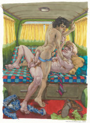 michael_kirwan original gay yaoi tagme traditional_art male male_only 2boys van_interior vehicle_interior vehicle dated 1995 blonde_hair black_hair