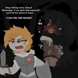 2026 abdominal_bulge ambiguous_penetration anthro anthro_penetrating anthro_penetrating_human armor big_butt black_body black_fur blonde_hair bodily_fluids brown_hair butt canid canine chest_wraps clothing dot_eyes duplicate english_text evilpala female female_penetrated fur hair holding_melee_weapon holding_object holding_sword holding_weapon human human_on_anthro human_penetrated infidelity interspecies larger_anthro larger_male looking_pleasured makeup male male/female male_penetrating male_penetrating_female mammal mascara melee_weapon muscular muscular_anthro muscular_male mythological_canine mythological_creature mythology no_sclera obscured_eyes open_mouth penetration running_makeup running_mascara saliva saliva_string scar sex sharp_teeth simple_eyes size_difference smaller_female smaller_human smaller_penetrated stealth_sex sword tan_body tan_skin teeth text thick_thighs topwear torn_bodysuit weapon werecanid werecanine werecreature werewolf white_clothing white_topwear wraps