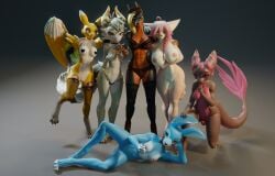 dog girl female intersex group group_nudity group_picture tori_(nastycalamari) blacklya 3d 3d_(artwork) 3d_model 3d_render 3d_artwork kobold fox fennec fennec_fox renamon digimon fnaf bonnie_(fnaf) toy_bonnie_(fnaf)
