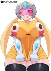 ai_generated blush brawl_stars breasts flushed_emoji_shirt lumilover222 shirt_pull starr_nova_(brawl_stars) tounge