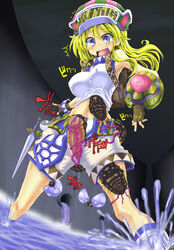 1futa blonde_hair censored erect_nipples futa_only futanari highres insects intersex long_hair pamunosu penis purple_eyes ragnarok_online solo super_novice tentacle water