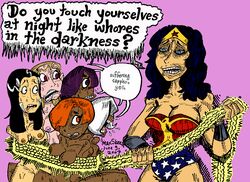 2007 6girls affront_to_nature bondage dc_comics duo_damsel female female_focus female_only horrible_anatomy lasso_of_truth legion_of_superheroes luornu_durgo max_skeen multiple_girls nightmare_fuel phantom_girl saturn_girl triplicate_girl wonder_woman wonder_woman_(series)