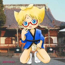 1boy 2007 2d 2d_(artwork) bakugan bakugan_battle_brawlers blonde_hair bulge fundoshi glasses male male_only marucho_marukura on_knees precum ryuconboy solo tagme tongue yukata