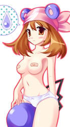 azurill_(cosplay) bandaid bandana bandana_accessory bow_panties breasts color cosplay cute female female_only human human_only may_(pokemon) nintendo panties pointy_chin pokemon pokemon_(cosplay) pokemon_rse red_bandana solo straight_hair tagme tail topless white_panties