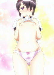 flat_chest maken-ki! mouth_hold nipples panties satou_kimi screencap shirt_lift