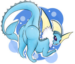 anus ass ass_up blush eeveelution female feral looking_at_viewer looking_back nintendo open_mouth pokémon_(species) pokemon presenting presenting_hindquarters purple_eyes pussy ricocake simple_background smile solo tongue vaporeon video_games