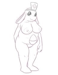 anthro breasts chansey egg female looking_at_viewer nintendo nipples nude pokemon posexe pussy simple_background smile solo video_games white_background