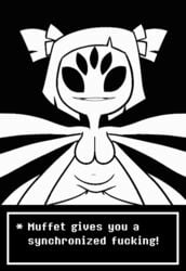 6_arms animated anthro arachnid arthropod black_and_white black_eyes boggle breasts english_text fangs human interspecies mammal monochrome muffet multi_arm multi_eye multi_limb nude open_mouth penetration penis sex smile spider text undertale vaginal_penetration