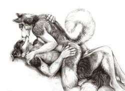 2015 anthro border_collie canine collie duo erection fur furry furry_only husky kenket male mammal monochrome nude penis simple_background tongue white_background yaoi