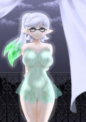 1girls belly breasts cephalopod domino_mask female female_only inkling large_breasts marie_(splatoon) mask navel nintendo nipples pointy_ears pussy solo splatoon squid_sisters taka-michi tentacle tentacle_hair thighs uncensored vagina video_games yellow_eyes