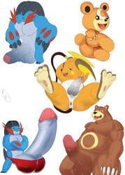 anthro anthrofied anus ass balls barefoot bear big_balls clothing color crossed_arms erection front_view hands_behind_head holding_ass huge_balls hyper hyper_balls hyper_penis legs_up looking_at_viewer looking_back lying male male_only mammal multiple_images naughty_face nintendo nude on_back on_side open_mouth partially_retracted_foreskin penis perineum pokemon pokemon_(species) poking_out presenting presenting_anus raichu rear_view retracted_foreskin rodent scalie seyrmo signature solo speedo spread_legs spreading standing swampert swimsuit teddiursa toned uncut ursaring video_games