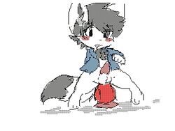 2015 animated balls blush canine chest_tuft clothed clothing cute dildo drooling earth_fox earthb-kun fennec fox fur furry furry_only hair male male_only mammal masturbation penis saliva sex_toy solo voltygay_favorite white_fur