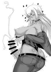 1futa ahe_gao ass bar_censor belt blush breasts censored choker cum dark_skin ejaculation erect_nipples erection futa_only futanari gate_-_jieitai_ka_no_chi_nite_kaku_tatakaeri hair handsfree_ejaculation heart intersex large_breasts long_hair matou monochrome nipples open_mouth penis pointy_ears simple_background solo sweat trembling veiny veiny_penis white_background yao_haa_dushi