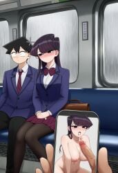 after_oral ai ai_art ai_generated breasts breasts_out cheating cum cum_in_mouth cum_on_breasts cum_on_face embarrassed komi-san_wa_komyushou_desu komi_shouko netorare ntr nude school_uniform schoolgirl tadano_hitohito train