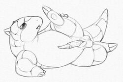 1boy animal_genitalia balls erection feral male male_only monochrome nintendo open_mouth pencil_(artwork) penis pokémon_(species) pokemon pokemon_(species) sandshrew simple_background solo traditional_media_(artwork) video_games white_background yaroul