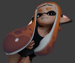 3d 3d_model agent_3_(splatoon) all_black ass bending_over black_legwear booty_shorts breasts censored cleavage clothed clothing crop_top female female_only front_view headgear headlights high_resolution highres inkling inkling_girl kaori_(splatoon) long_hair lredfox0 medium_breasts nintendo orange_hair pointy_ears seductive seductive_look simple_background solo solo_female splatoon splatoon_(series) splatoon_2 splatoon_3 tentacle tentacle_hair thick_thighs thighs