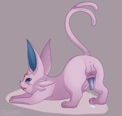 animal_genitalia ass balls blush cum eeveelution egging_(artist) erection espeon feral fur looking_back male male_only nintendo open_mouth penis pokemon presenting presenting_hindquarters raised_tail simple_background smile solo video_games