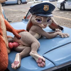 123kubik 3d ai_generated animal_genitalia cute_eyes cute_face disney female fox fur furry judy_hopps knot male nick_wilde paws penis police_hat pussy rabbit realistic realistic_fur sex smile vagina vaginal_penetration zootopia
