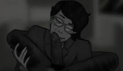 1boy blowjob dark-skinned_male_pov dim_lighting entry_point hemlock_(entry_point) male nonbinary original_character teasing_viewer