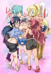 5girls age_difference aki_hinata arcade_gamer_fubuki artist_request big_breasts breasts cowgirl face_in_breasts female female_only harem huge_breasts hugging keroro_gunsou melody_honey multiple_females multiple_girls natsumi_hinata oka_nishizawa pixiv_link pussy sakuragasaki_fubuki smothering source_request wet_pussy yuri