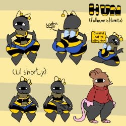 anthro bee boogieworm42 character_sheet femboy gay hoodie hun_bee insects original_character rubbish_rat shorts shortstack