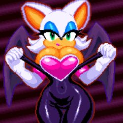 big_breasts bodysuit breasts female jelly_blox latex pillow_shading pixel_art rouge_the_bat seduction_techniques seductive_look sonic_(series) touching_self