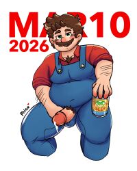 1boy 2020 2026 2026s beer brown_hair chest_hair clothing dick_out dick_out_of_pants drinking drinking_beer erect erect_cock erect_dick erect_penis erection facial_hair fat fat_belly fat_male genitals hair human human_only light-skinned_male light_skin looking_at_viewer male male_only mammal mar10_day mario mario_(series) mature mature_male nintendo overalls overweight overweight_male penis penis_out penis_through_fly phicobenze precum precum_string pubes pubic_hair seated solo solo_focus solo_male video_games white_background