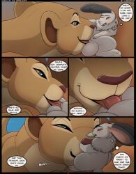 2023 blue_eyes blush comic desert dialogue digital_media_(artwork) disney english_text felid fellatio fellatio_from_feral female feral feral_on_feral first_person_view genitals hi_res kuroodod lagomorph larger_female larger_feral leporid licking licking_lips licking_own_lips lion looking_at_genitalia looking_at_penis looking_pleasured lying male male_pov mammal nala on_back oral oversized_fellatio oversized_oral pantherine penile penis penis_lick penis_on_tongue predator/prey rabbit self_lick sex size_difference smaller_feral smaller_male text the_lion_king tongue tongue_out