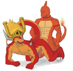 abs anal azurebahamut balls charmeleon claws collar dragon drum_(buddyfight) erection fire headgear helmet lizard male meteorsmash muscular nintendo pokémon_(species) pokemon reptile scalie sex straps yaoi